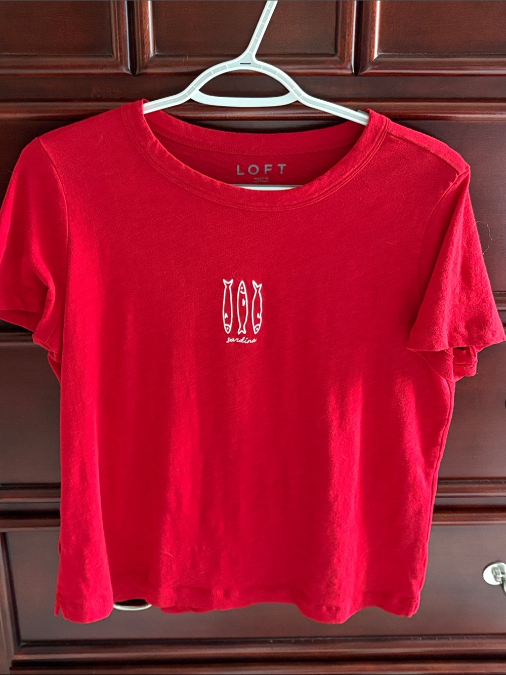 LOFT Red Tee with White Sardine Motif